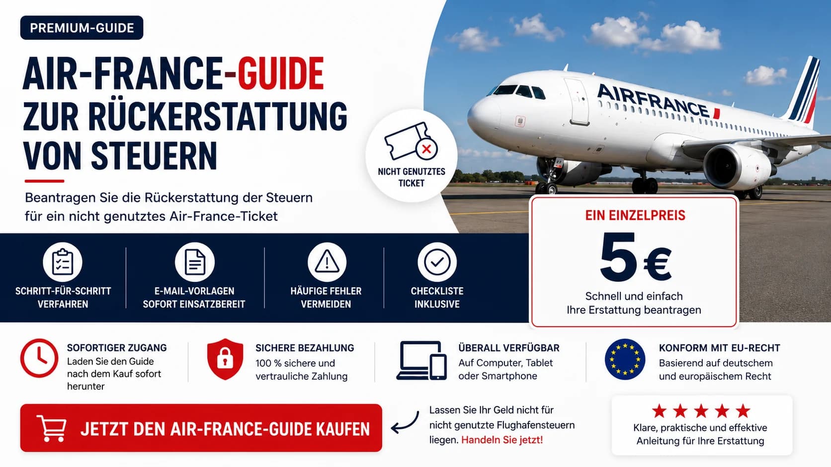 Air-France-Guide zur Beantragung der Steuererstattung für ein nicht genutztes Ticket