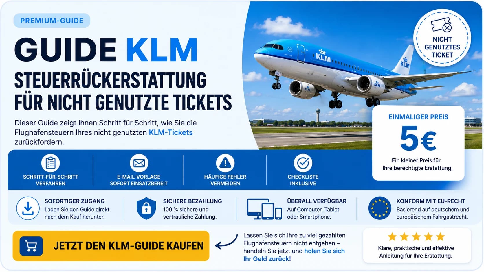 KLM-Guide zur Beantragung der Steuererstattung für ein nicht genutztes Ticket