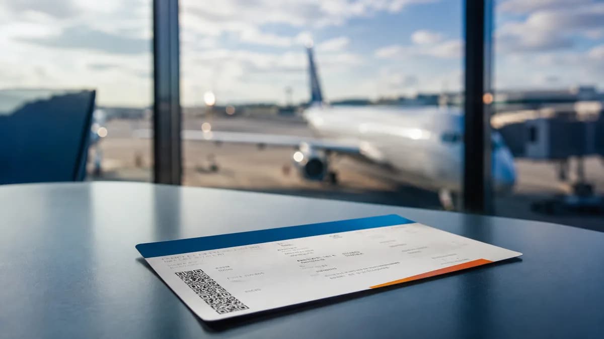 Bordkarte auf einem Tisch, Illustration zur Erstattung eines nicht genutzten Flugtickets