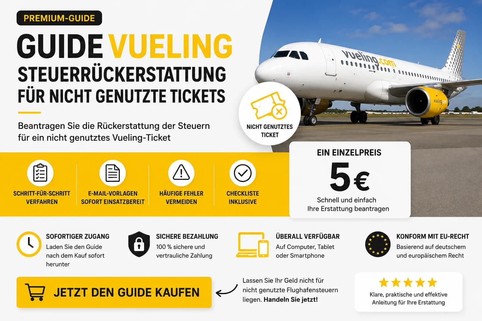 Vueling-Guide zur Beantragung der Steuererstattung für ein nicht genutztes Ticket